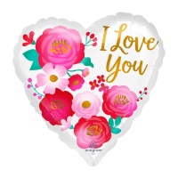 Palloncino cuore 43 cm con fiori e messaggio I Love You - Anagramma
