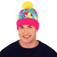 Cappello di lana degli anni '80 giallo e rosa