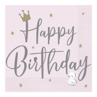 Tovaglioli Happy Birthday con corona da 16,5 x 16,5 cm - 16 unità