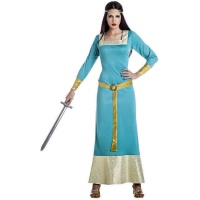 Costume da dama medievale blu e oro per donna