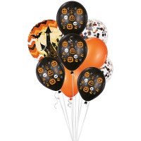 Bouquet di palloncini con castello sinistro e zucche - 9 unità