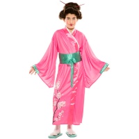 Costume da geisha rosa e verde per bambina