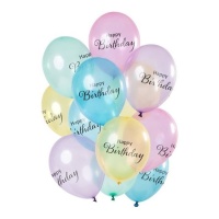 Palloncini in lattice multicolore pastello Happy Birthday 30 cm - 12 pezzi