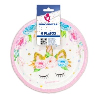 Piatti Unicorno addormentato con fiori 18 cm - 8 pz.