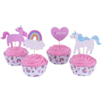Capsule per cupcakes con picks di unicorno - 24 unità