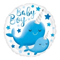 Palloncino rotondo Baby Boy con narvalo blu da 43 cm - Anagram