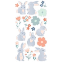 Adesivi in rilievo coniglietti e fiori di Pasqua - 1 foglio