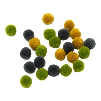 Pom pom di colore grigio, senape e verde da 2 cm - 24 pz.