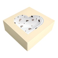 Scatola per biscotti champagne con cuori 14 x 13 cm - 1 pz.