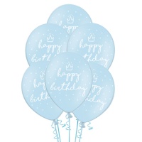 Palloncini in lattice blu Happy Birthday 30 cm - PartyDeco - 6 unità