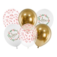 Palloncini in lattice Love & Leaves da 30 cm - PartyDeco - 6 unità