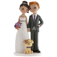 Statuina torta nuziale sposi con cagnolino da 16 cm