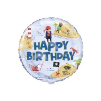 Palloncino rotondo Happy Birthday Pirata da 46 cm - Unique