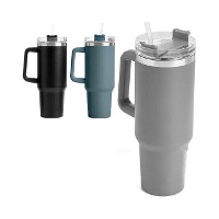Bicchiere termico da 1,2 L con manico e cannuccia in colori scuri - 1 unità