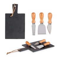 Tagliere di ardesia 30 x 17 cm per formaggi con 3 coltelli