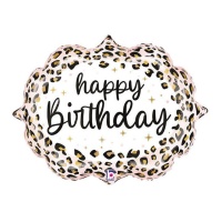 Palloncino ovale Happy Birthday con stampa animalier rosa 68 x 55 cm - Grabo
