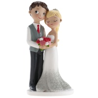 Statuina torta nuziale sposa e sposo con bouquet di fiori da 16 cm