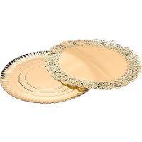 Vassoio tondo in cartone da 30 cm con pizzo dorato