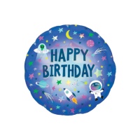 Palloncino rotondo Happy Birthday Spazio da 45 cm