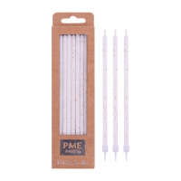 Candele lunghe bianche con brillantini oro rosa di 18 cm - PME - 16 pezzi