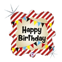 Palloncino Happy Birthday quadrato da 46 cm a strisce - Grabo