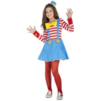 Costume da clown blu e rosso per bambina