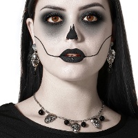 Set di orecchini e collana con teschi argentati