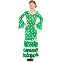 Costume da Sevillana verde a pois bianchi per bambina