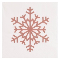 Tovaglioli bianchi con fiocco di neve rosa-oro metallizzato 12,5 x 12,5 cm - 30 unità