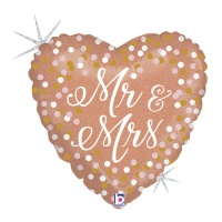 Palloncino cuore Mr & Mrs rosa dorato da 46 cm - Grabo