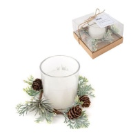 Candela con vetro natalizio bianco decorato 10,5 x 6,6 cm