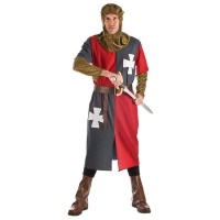 Costume da cavaliere medievale con berretto dorato per uomo