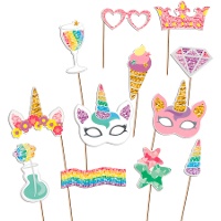 Kit per photocall di maschere di Unicorni - 12 pezzi