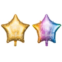 Palloncino stella Happy Birthday con stelline da 40 cm - Partydeco