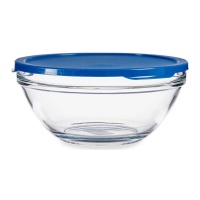 Tupperware da 2500 ml in vetro rotondo con coperchio blu