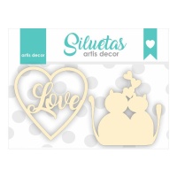 Gatti in truciolato Love - Decorazione Artis - 2 pezzi