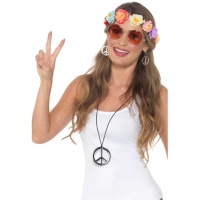 Set hippie con cerchietto, occhiali, orecchini e collana