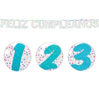 Festone Feliz Cumpleaños con numero di gomma eva azzurra