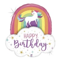 Palloncino Happy Birthday unicorno arcobaleno da 89 cm - Grabo