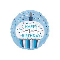 Palloncino rotondo torta 1º compleanno blu 45 cm - Anagram