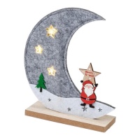 Figura della luna con Babbo Natale grigio con luce 17 cm