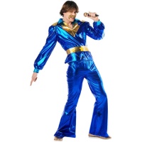 Costume da discoteca blu metallizzato per uomo