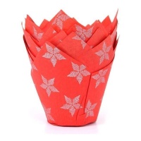 Pirottini carta a tulipano rossi decoro natalizio per muffin - House of Marie - 50 unità
