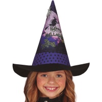 Cappello sagoma di strega lilla per bambina