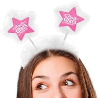 Cerchietto con stelle rosa e piume