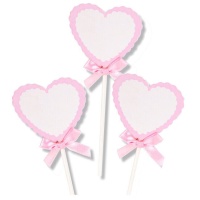 Cake topper a cuore rosa con fiocco - 3 unità