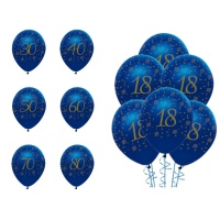 Palloncini in lattice blu e oro con numeri 30cm - Creative Party - 6 pezzi