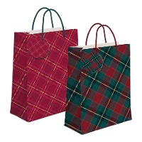 Borsa regalo di 23 x 18 x 10 cm in tartan natalizio - 1 unità