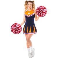 Costume da cheerleader blu e arancione per donna