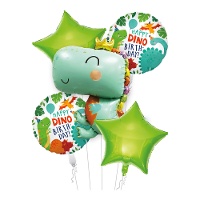 Mazzo di palloncini dinosauro con corona - 5 pezzi
